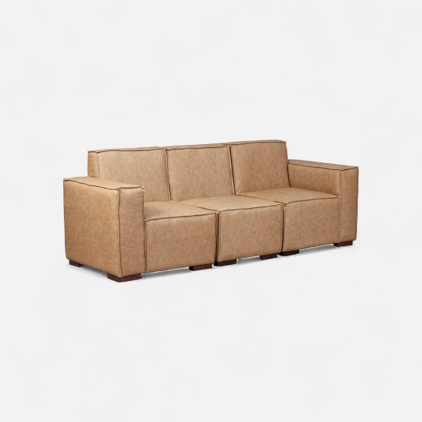 Sofá Modular Fortaleza 3 Cuerpos y 2 Poufs Cuero Reconstituido Beige-3