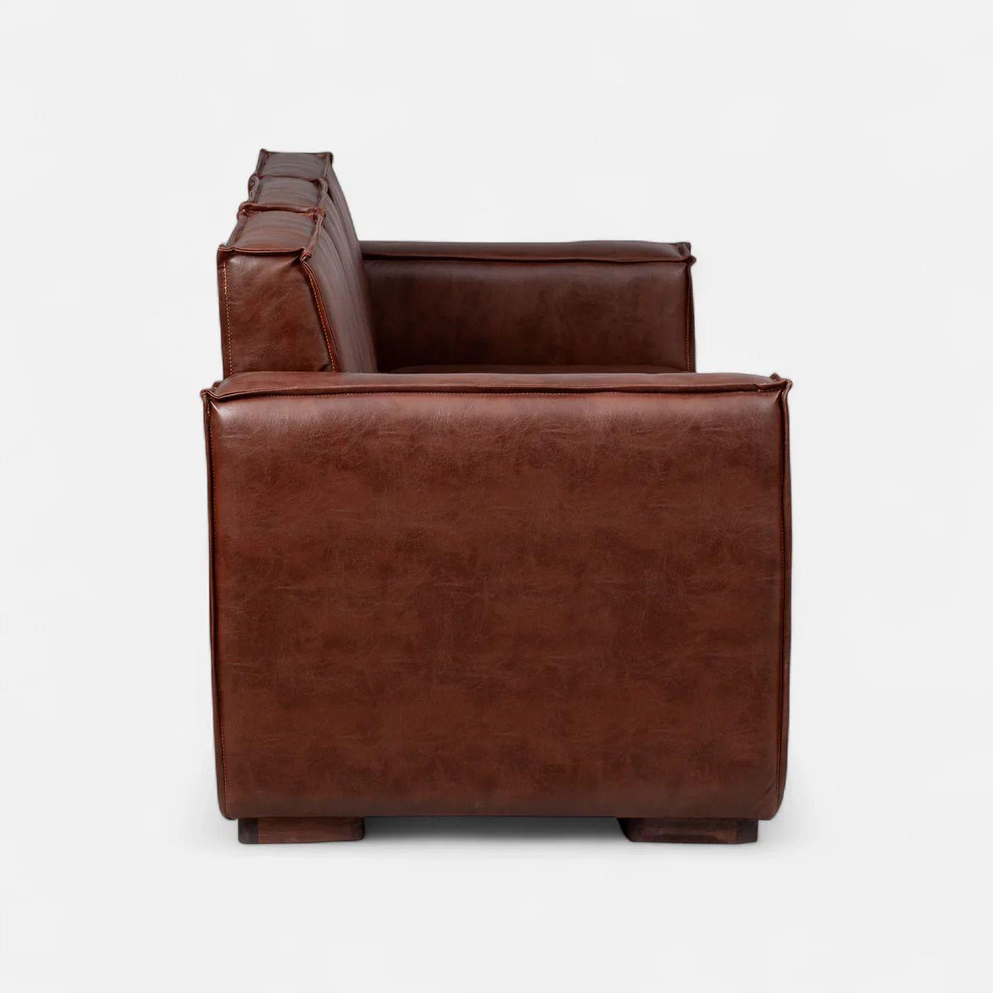 Sofá Modular Fortaleza 3 Cuerpos y 2 Poufs Cuero Reconstituido Caramelo-4