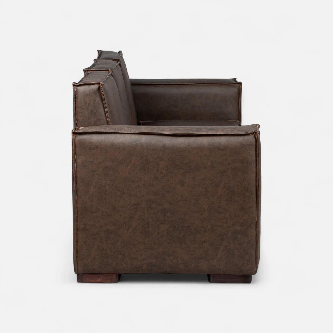 Sofá Modular Fortaleza 3 Cuerpos y 2 Poufs Cuero Reconstituido Café-3
