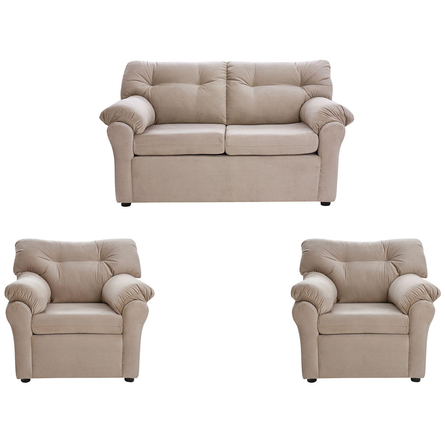 Juego de Living Madrid 2-1-1 de Felpa - Beige-0