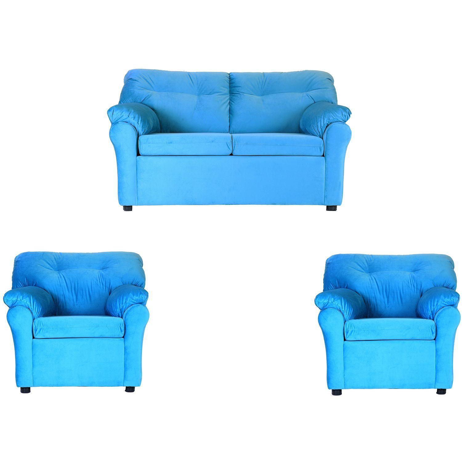 Juego de Living Madrid 2-1-1 de Felpa - Turquesa-0