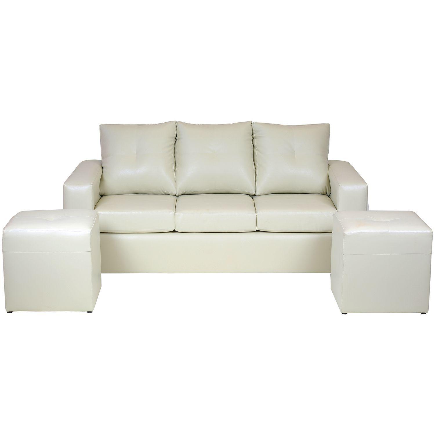 Juego de Living Valentina de Cuero Sintético PU - Beige-0