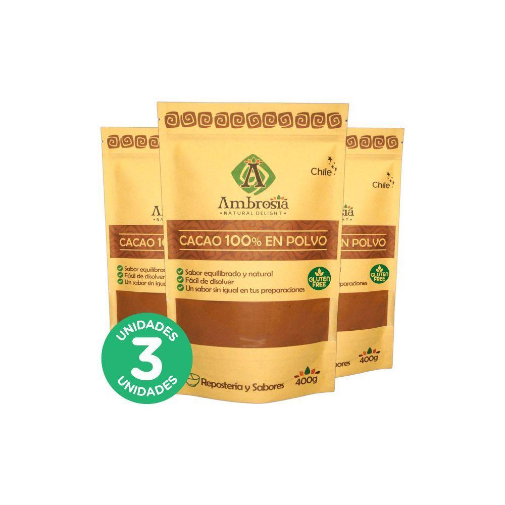 Pack 3 Cacao 100% en Polvo libre de Gluten para preparaciones Keto 400gr-0
