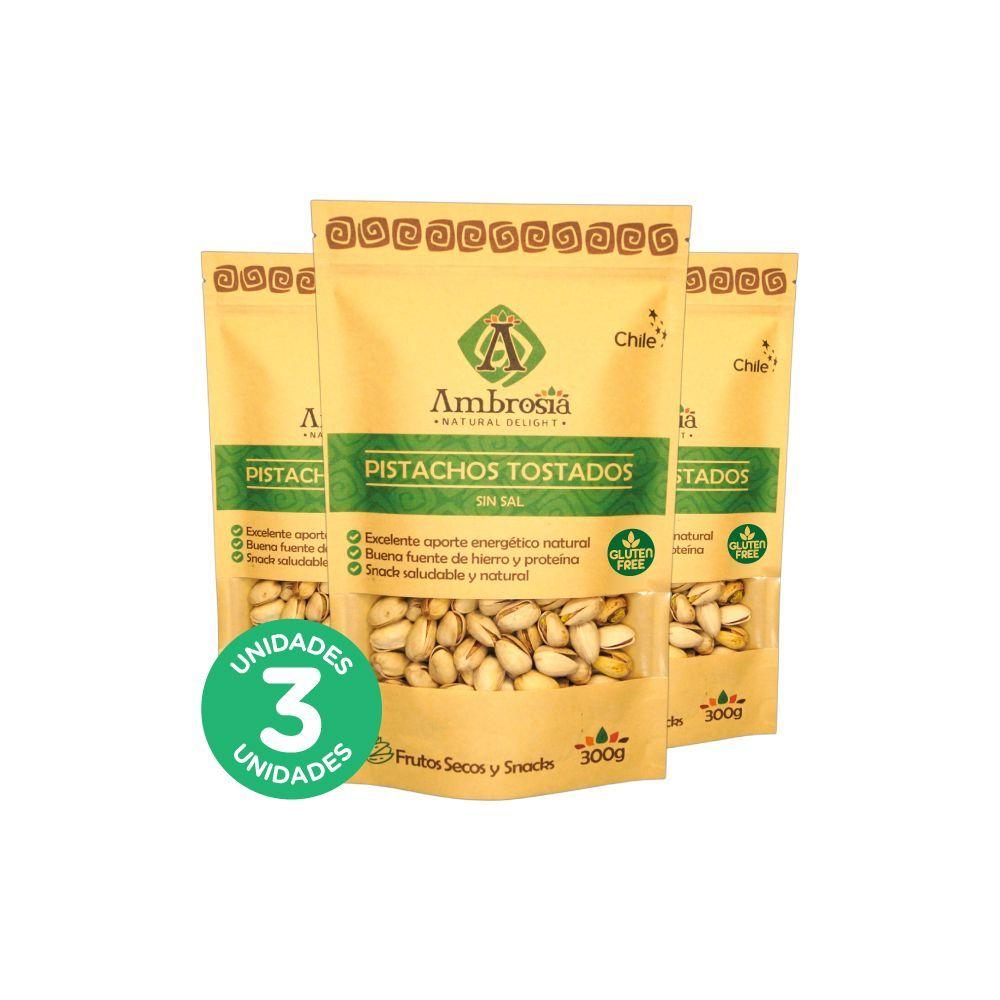 Pack 3 Snack Vegano Pistachos Tostados sin Sal 300gr-0
