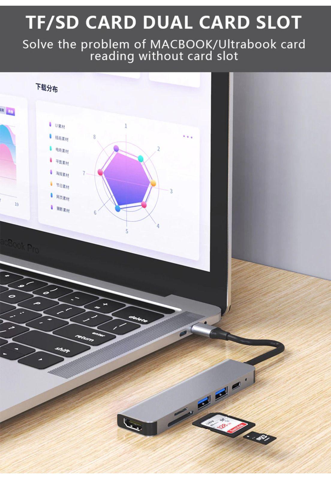Hub Adaptador Usb-c 6 En 1 (Hdmi, 2x Usb 3.0, Tf, Sd, Usb-c)-5
