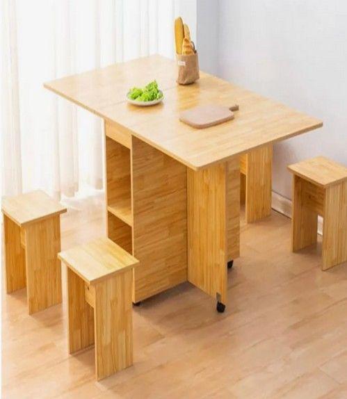 Comedor plegable multiuso + 4 taburetes Tono Bambú Nativo-4