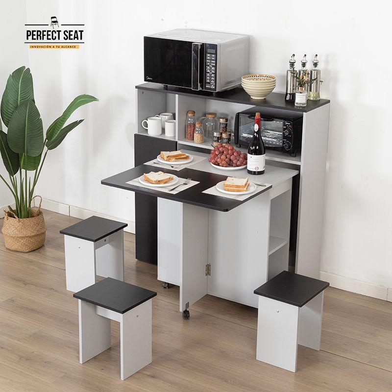 Juego De Comedor + 4 Pisos + Mueble Org Gris/negro-4