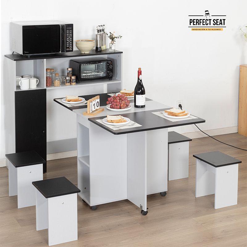 Juego De Comedor + 4 Pisos + Mueble Org Gris/negro-5