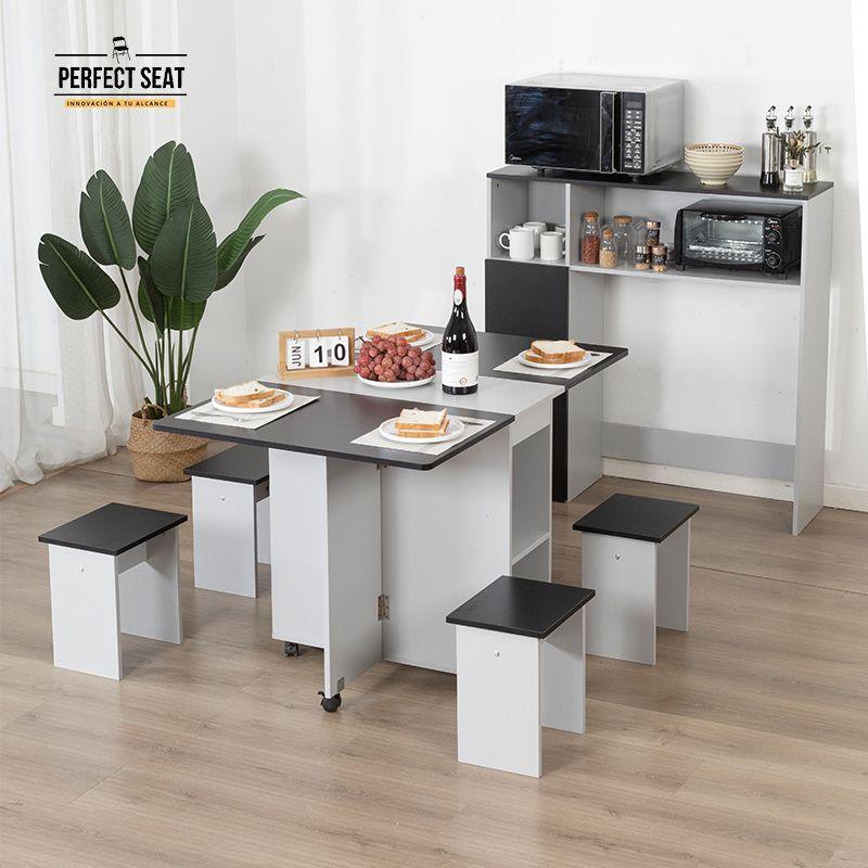 Juego De Comedor + 4 Pisos + Mueble Org Gris/negro-2