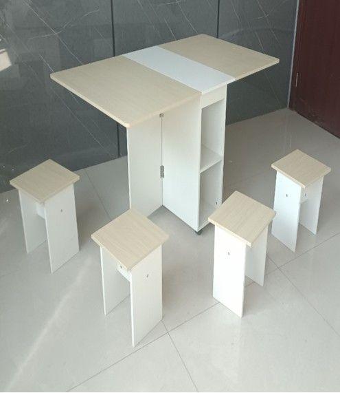 JUEGOS DE COMEDOR MULTIUSO + 4 TABURETES BLANCO/CAFE CON LECHE-3