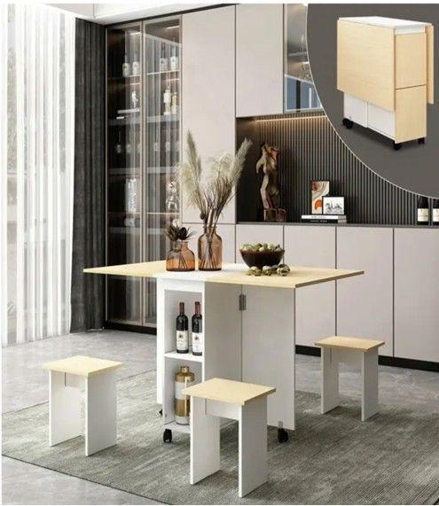JUEGOS DE COMEDOR MULTIUSO + 4 TABURETES BLANCO/CAFE CON LECHE-5
