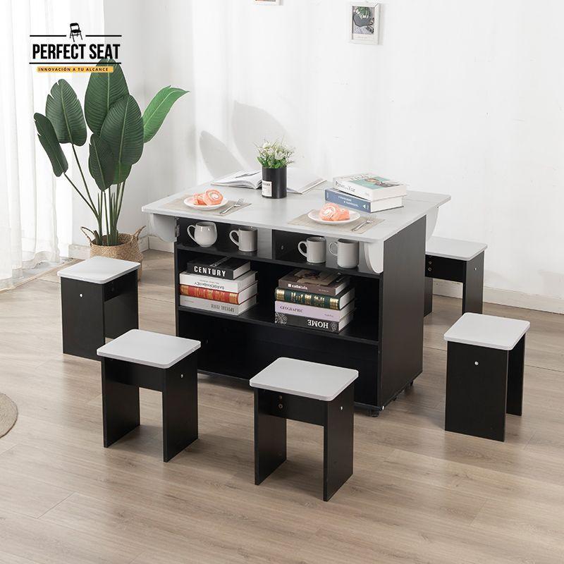Juego de Comedor Isla + 6 Taburetes Gris/Negro-5