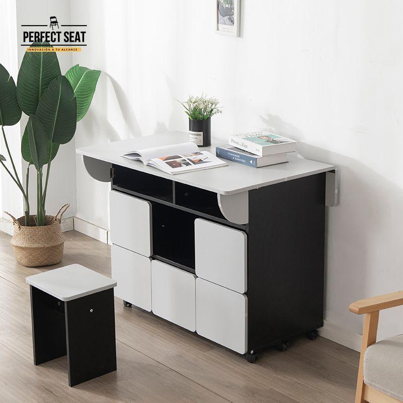 Juego de Comedor Isla + 6 Taburetes Gris/Negro-3