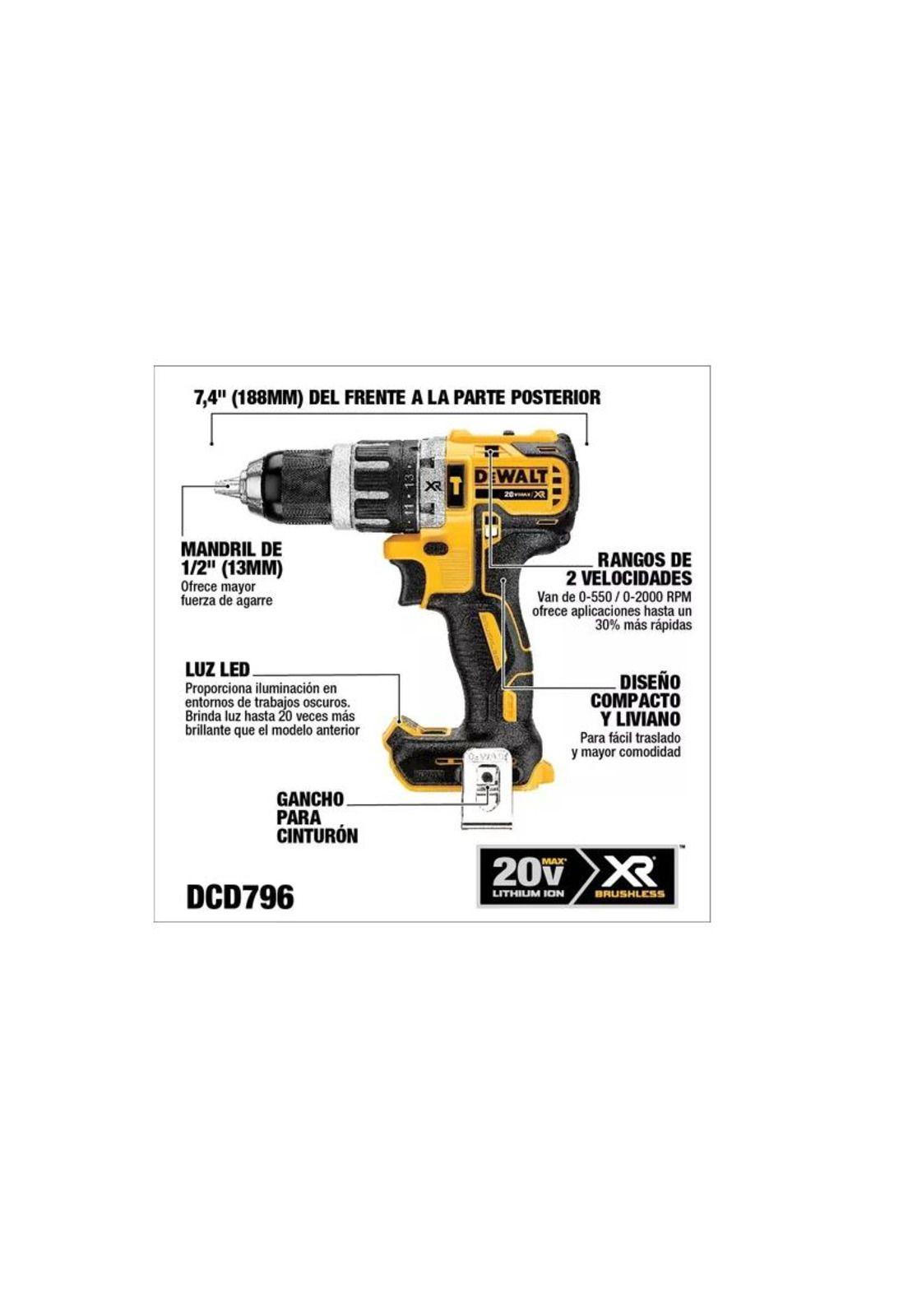 KIT 20V DEWALT DCK433D2 TALADRO+ATORNILLADOR IMPAC.+SIERRA CIRC+LINTERNA +2 BAT +CARG +BOLSO-4