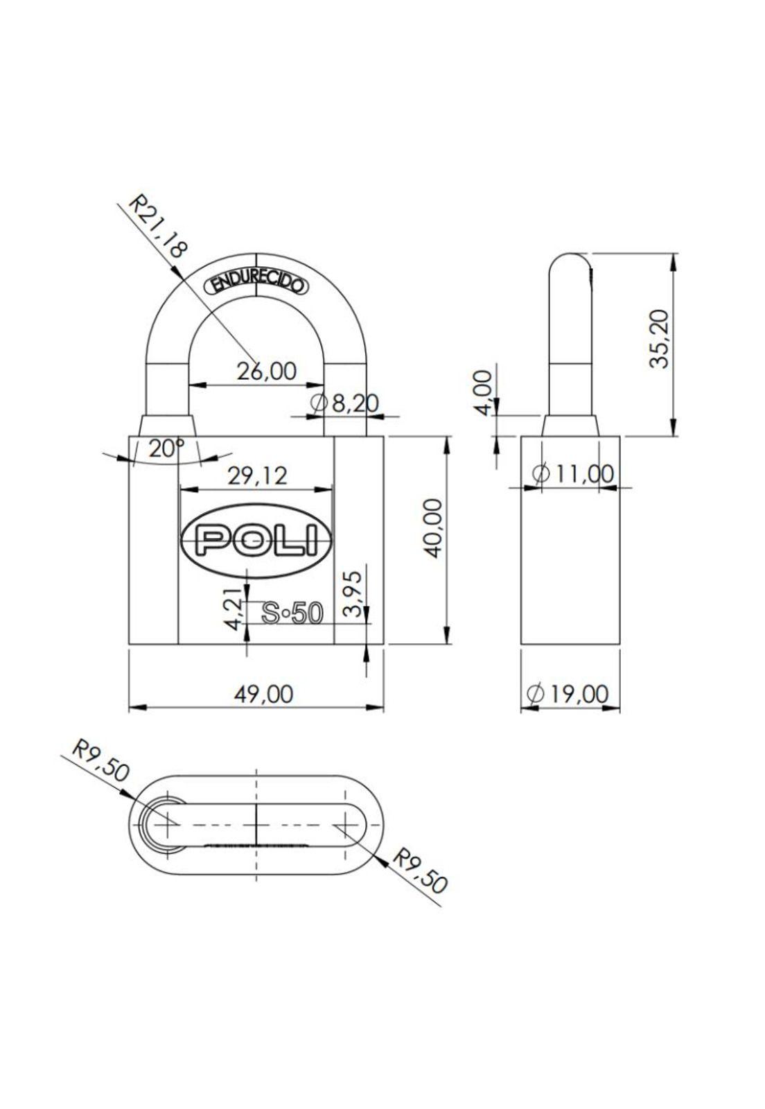 CANDADO POLI S 50MM BR-CJ 3 LLAVES 157150-3
