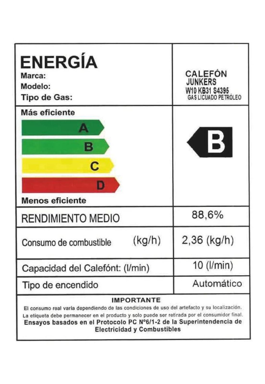 CALEFON JUNKER GAS LICUADO 10 LITROS IONIZADO SMART W10 KB-3
