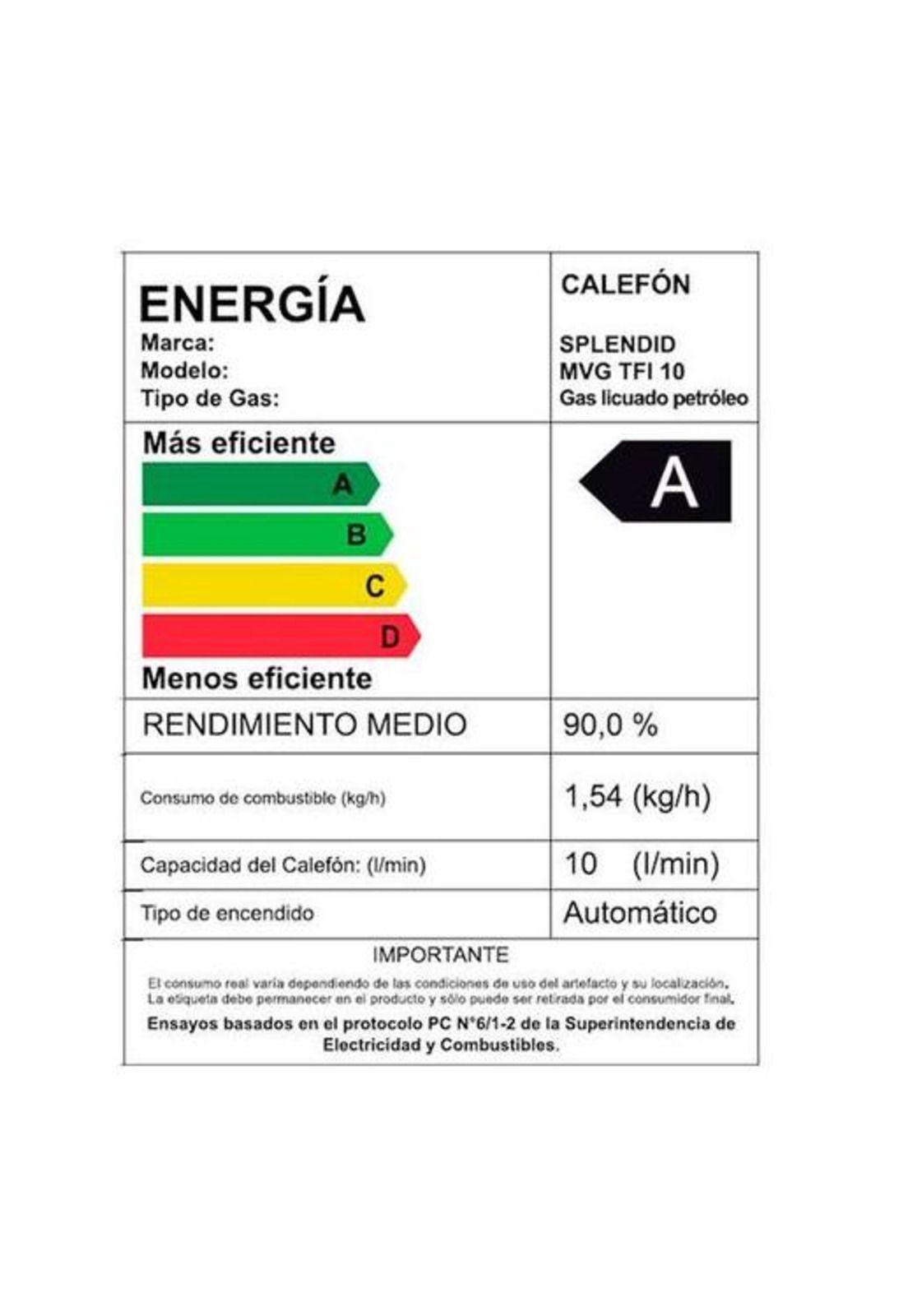 Calefon Splendid Ioniz. Master Tiro Forzado Gas Natural 10lt-9