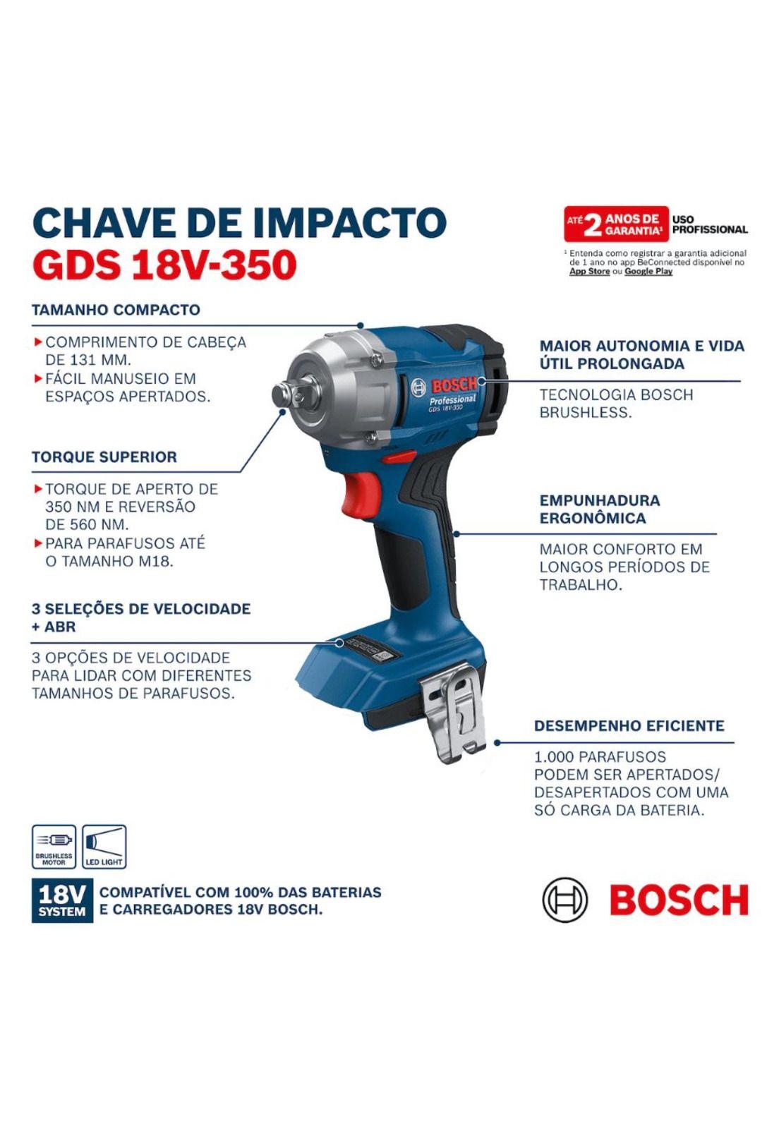 Llave Impacto Bosch GDS 18V-350 1/2 + 2 Bat 4Ah-4