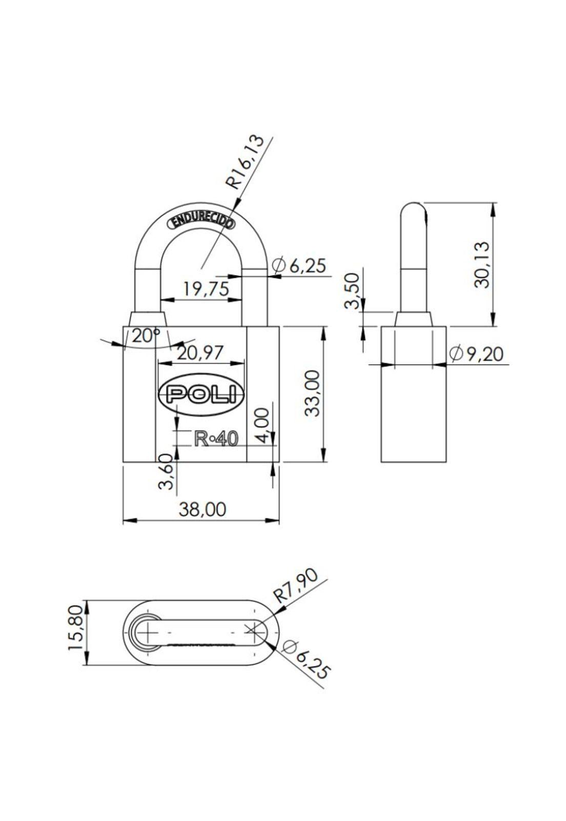 CANDADO POLI R 40MM NEGRO-CJ 3 LLAVES 157170-2