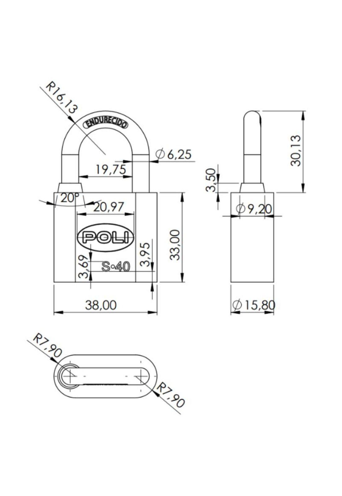 CANDADO POLI S 40MM BR-CJ 3 LLAVES 157140-3