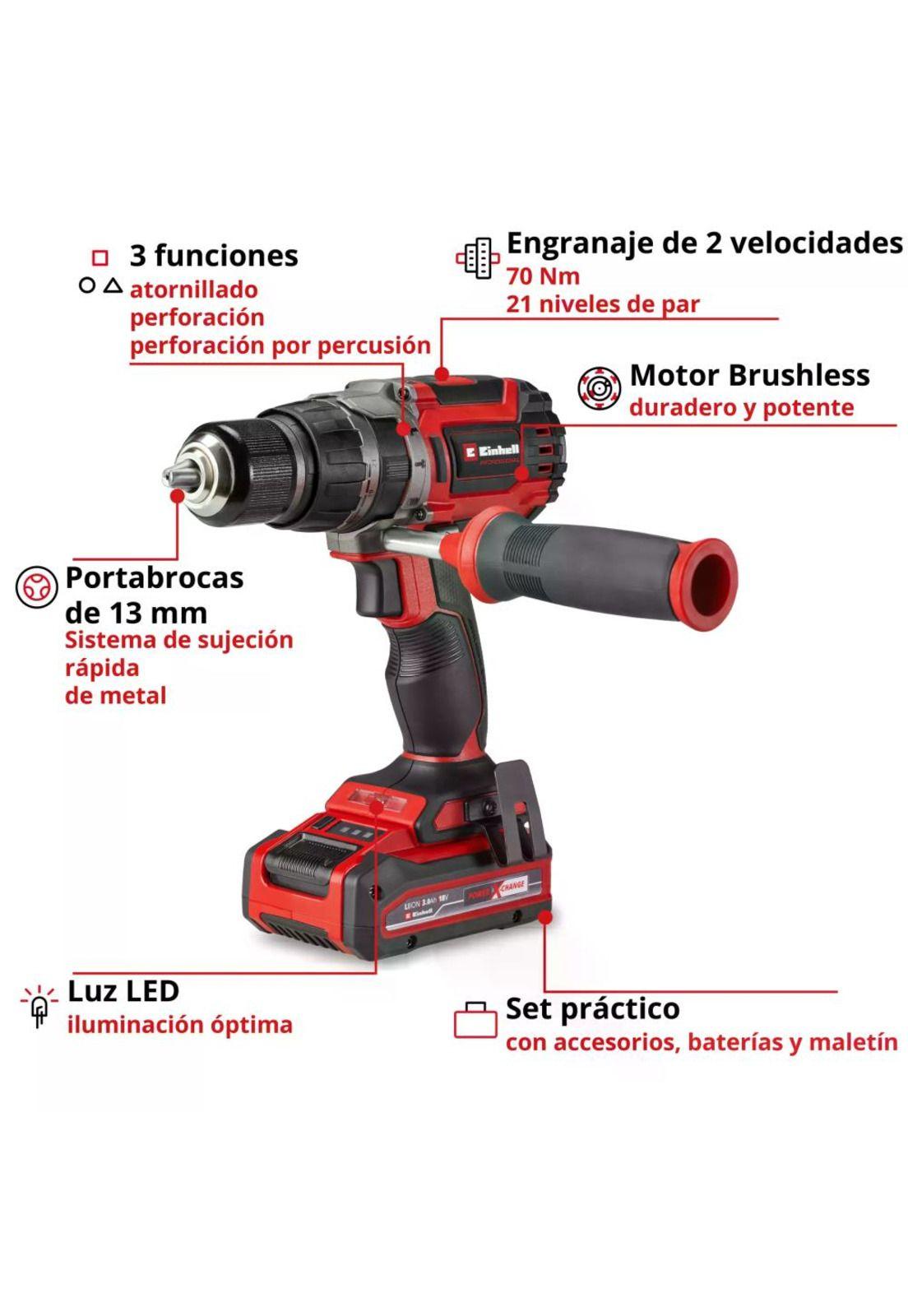 TALADRO EINHELL TP-CD 18/70 + 1 BAT 2 A + 1 BAT 3 A + 70 ACC-2