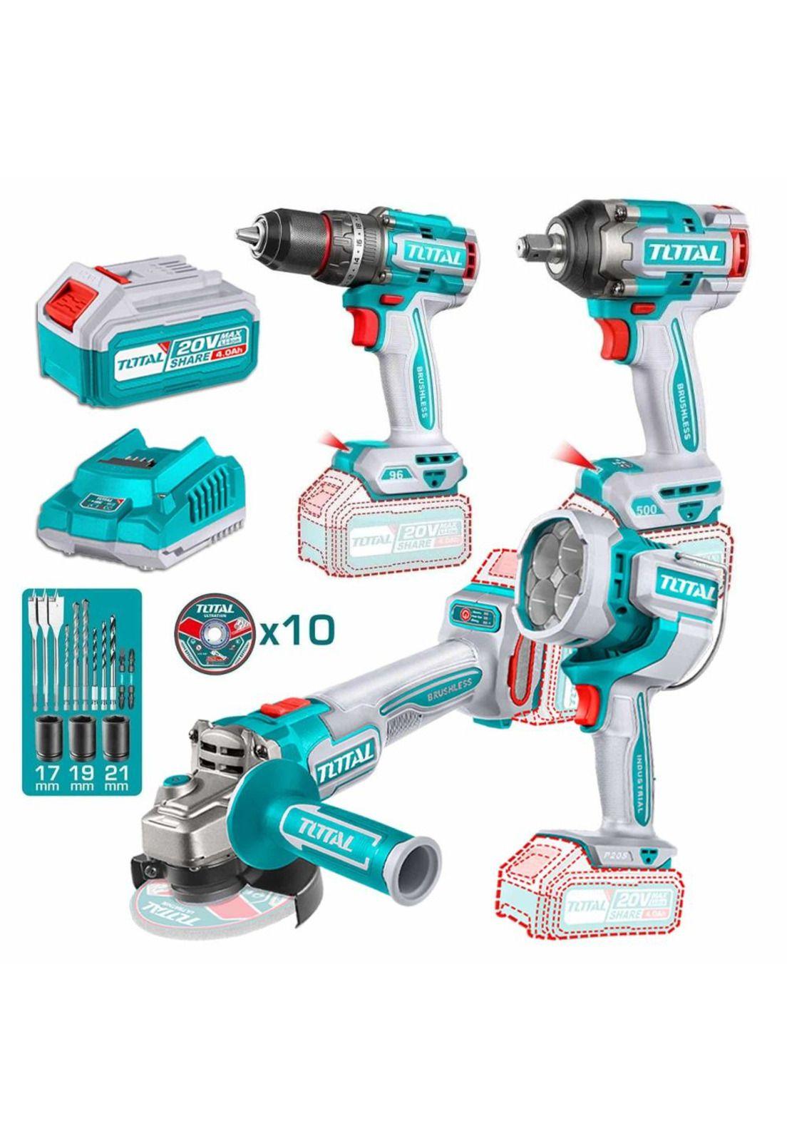 kit 20v Total Tosli241292 Llave Imp +taladro +esmeril +foco-0