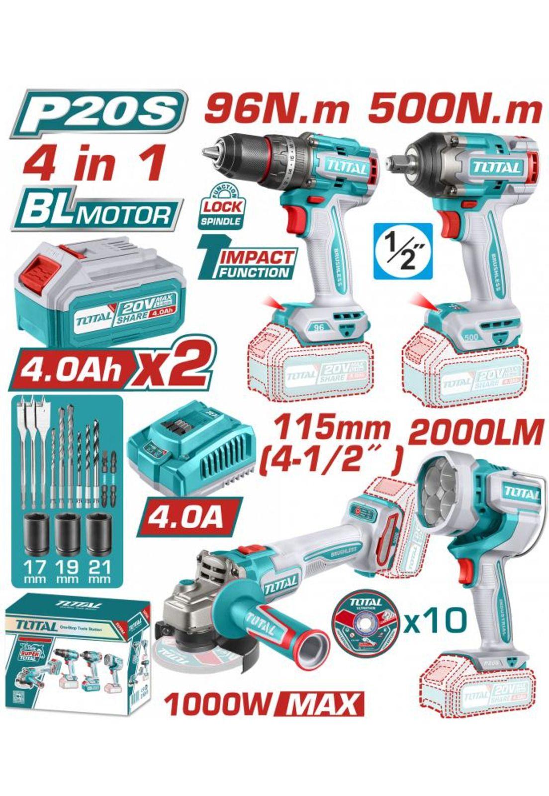 kit 20v Total Tosli241292 Llave Imp +taladro +esmeril +foco-1