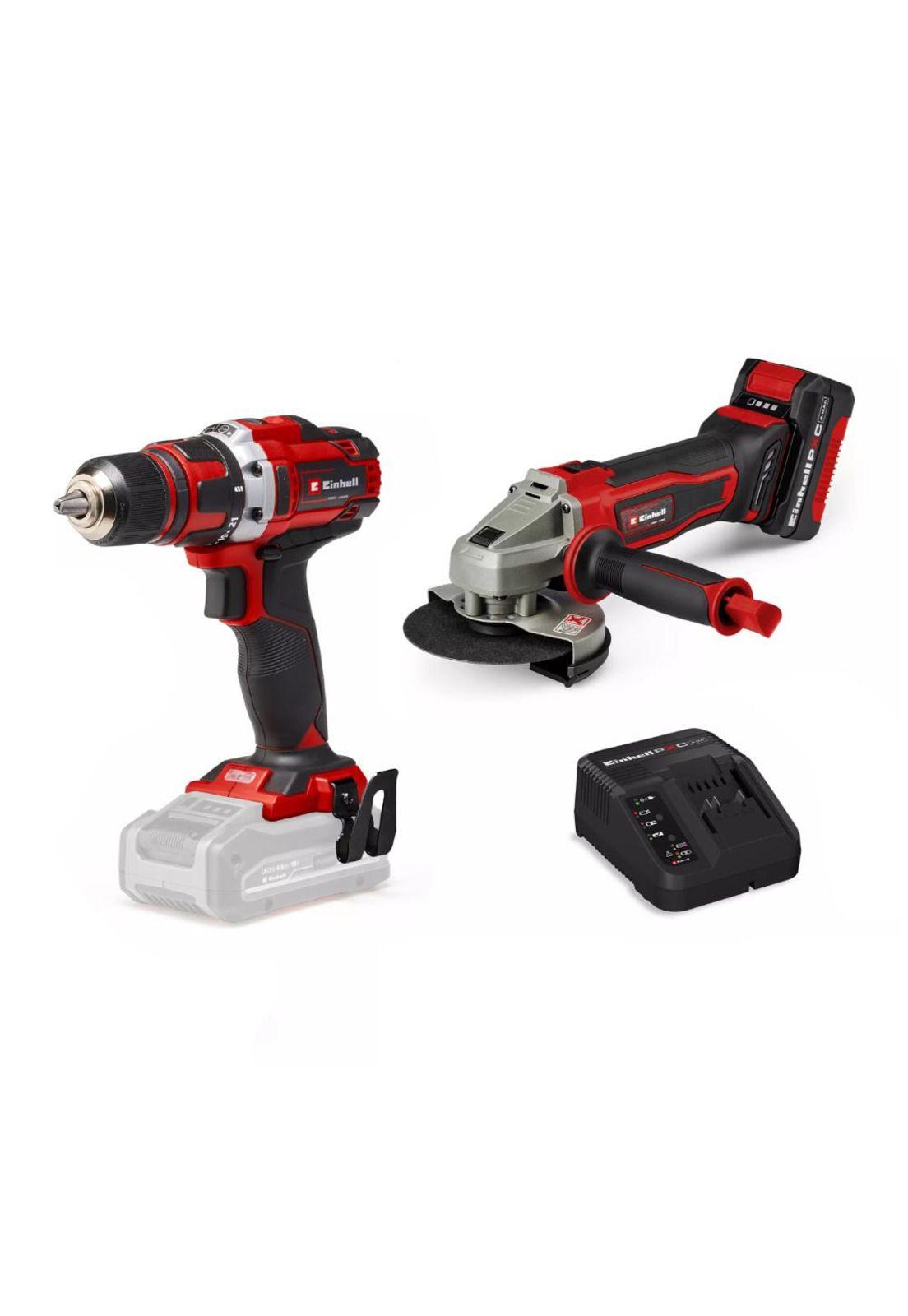 Combo Einhell 18V Taladro TE-CD 18/40 Li + Esmeril TE-AG 18/125 Li +Bat 4Ah+Car-0