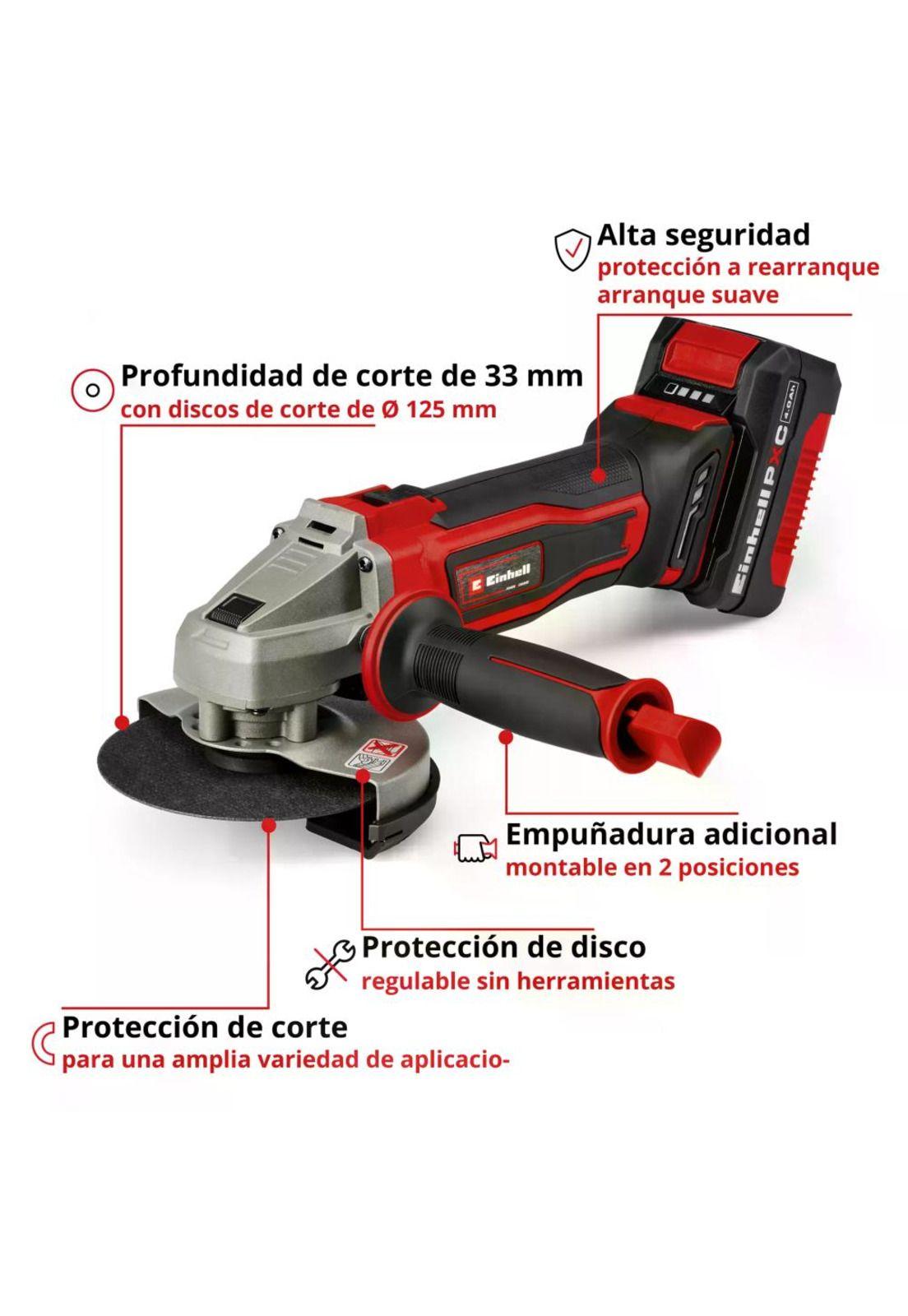 Combo Einhell 18V Taladro TE-CD 18/40 Li + Esmeril TE-AG 18/125 Li +Bat 4Ah+Car-4