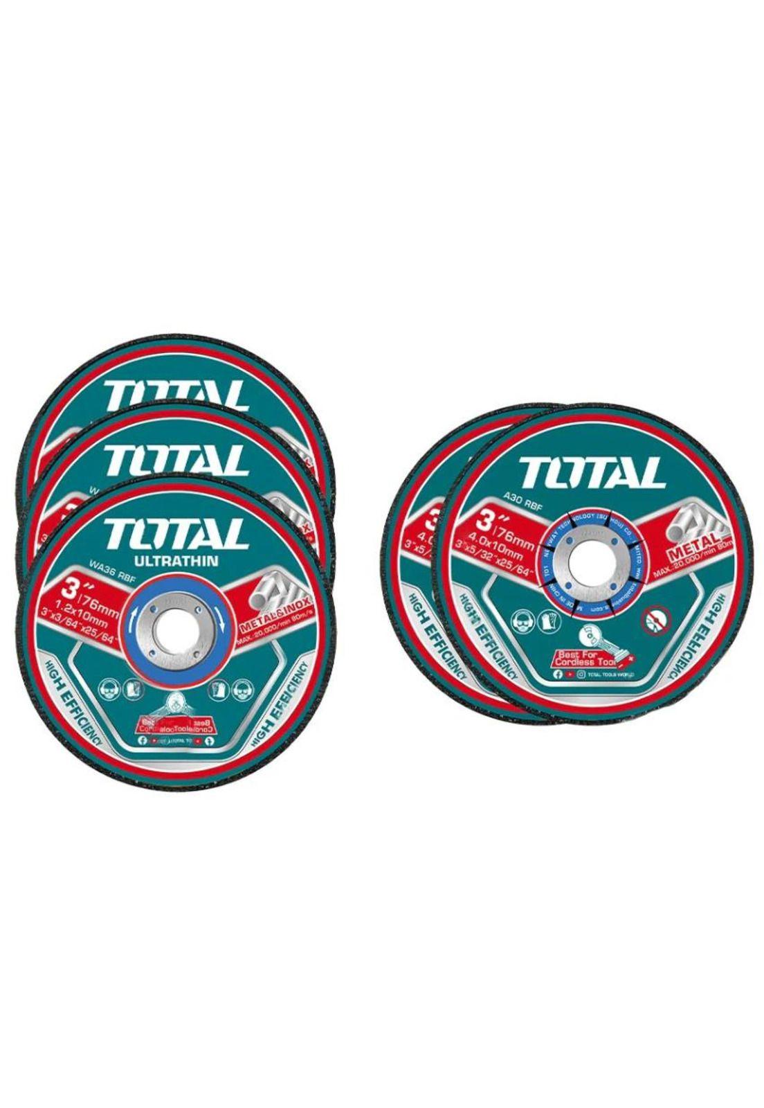 JUEGO 5 DISCOS ABRASIVOS CORTE 3" TOTAL TAC303768-2