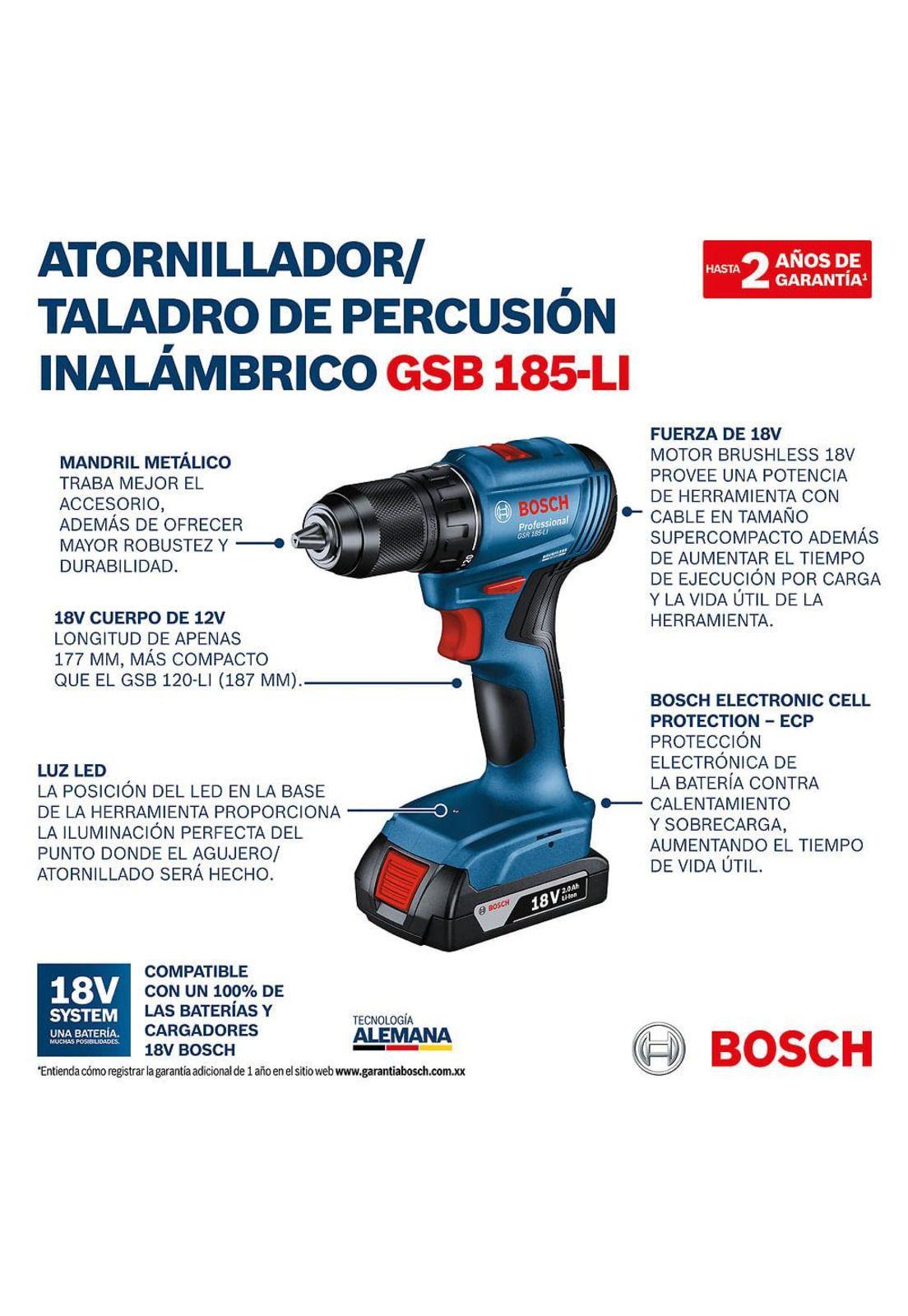 TALADRO PERCUTOR BOSCH GSB 185 LI 18V BRUSHLESS-8