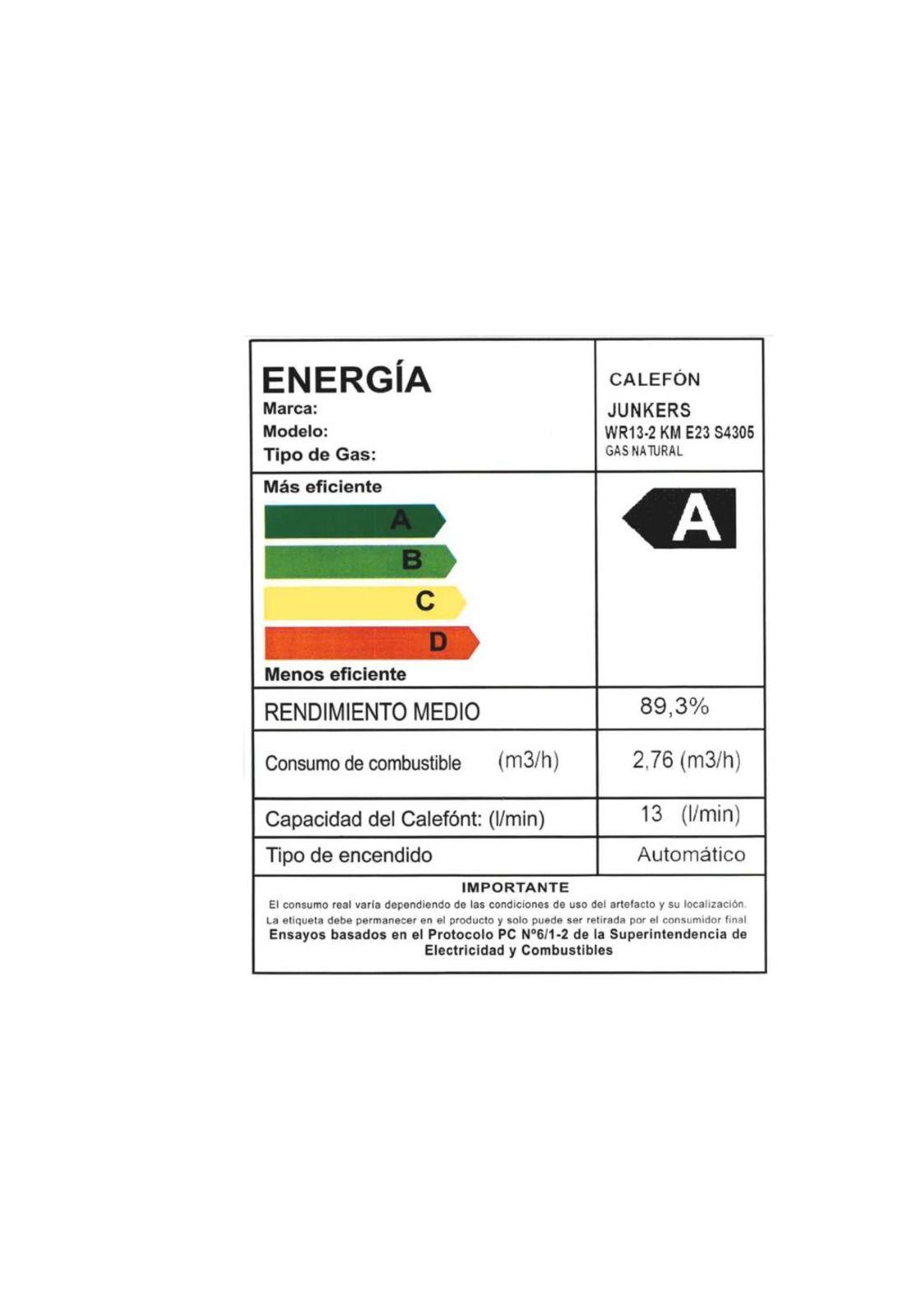 CALEFON JUNKERS GAS NATURAL 13L TIRO FORZADO WR13-2 KM E23-2