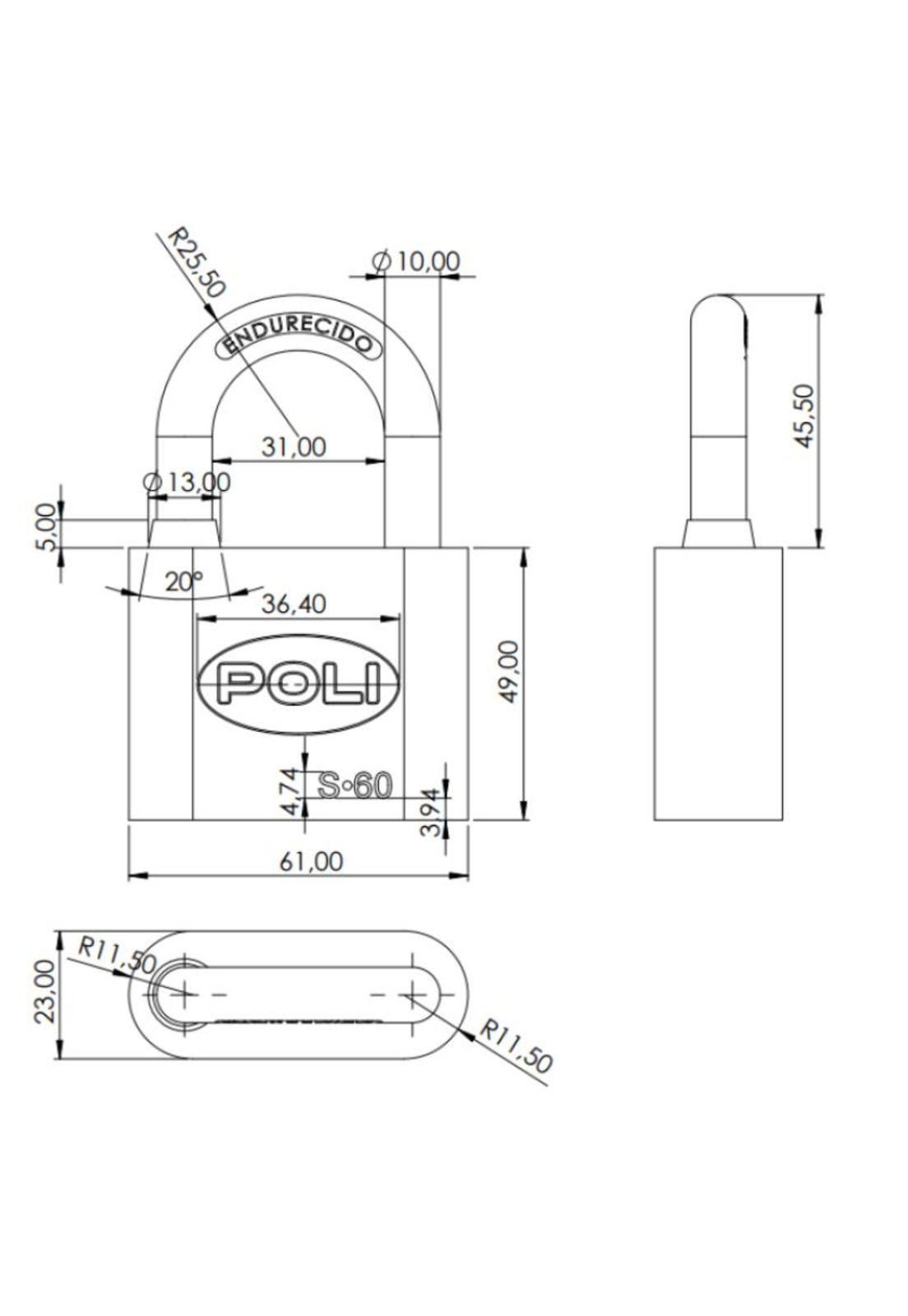 CANDADO POLI S 60MM BR-CJ 3 LLAVES 157160-3