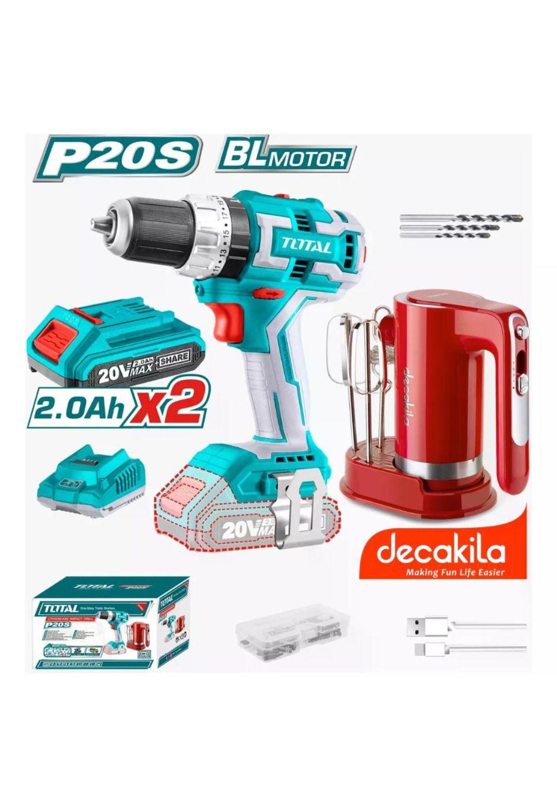 Kit Total Tosli23062 Taladro 20v 13mm + 2 Bat+ Carg+ Batidor-4
