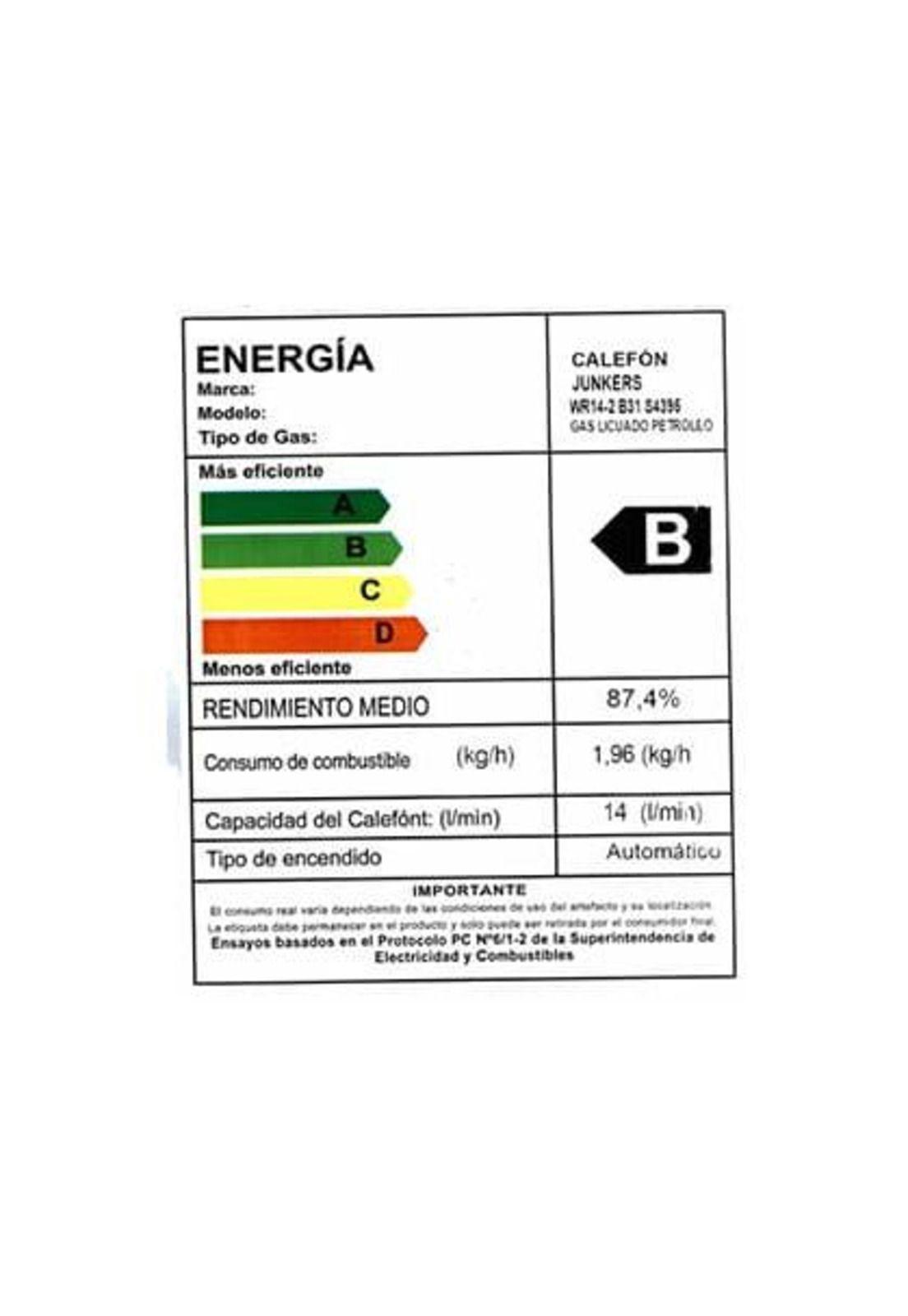 CALEFON JUNKERS GAS LICUADO 14 LTS. IONIZADO (WR14-2 B31)-2