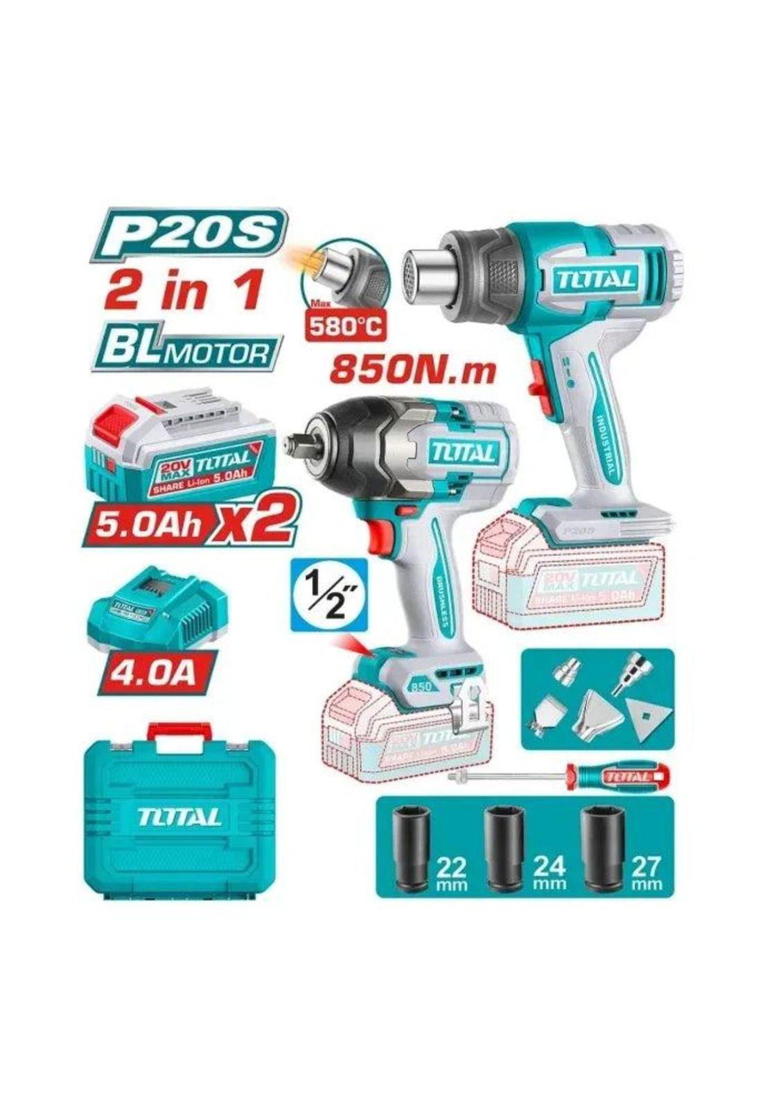 Combo Llave Impacto + Pistola Calor Total 20V TOSLI260381-4