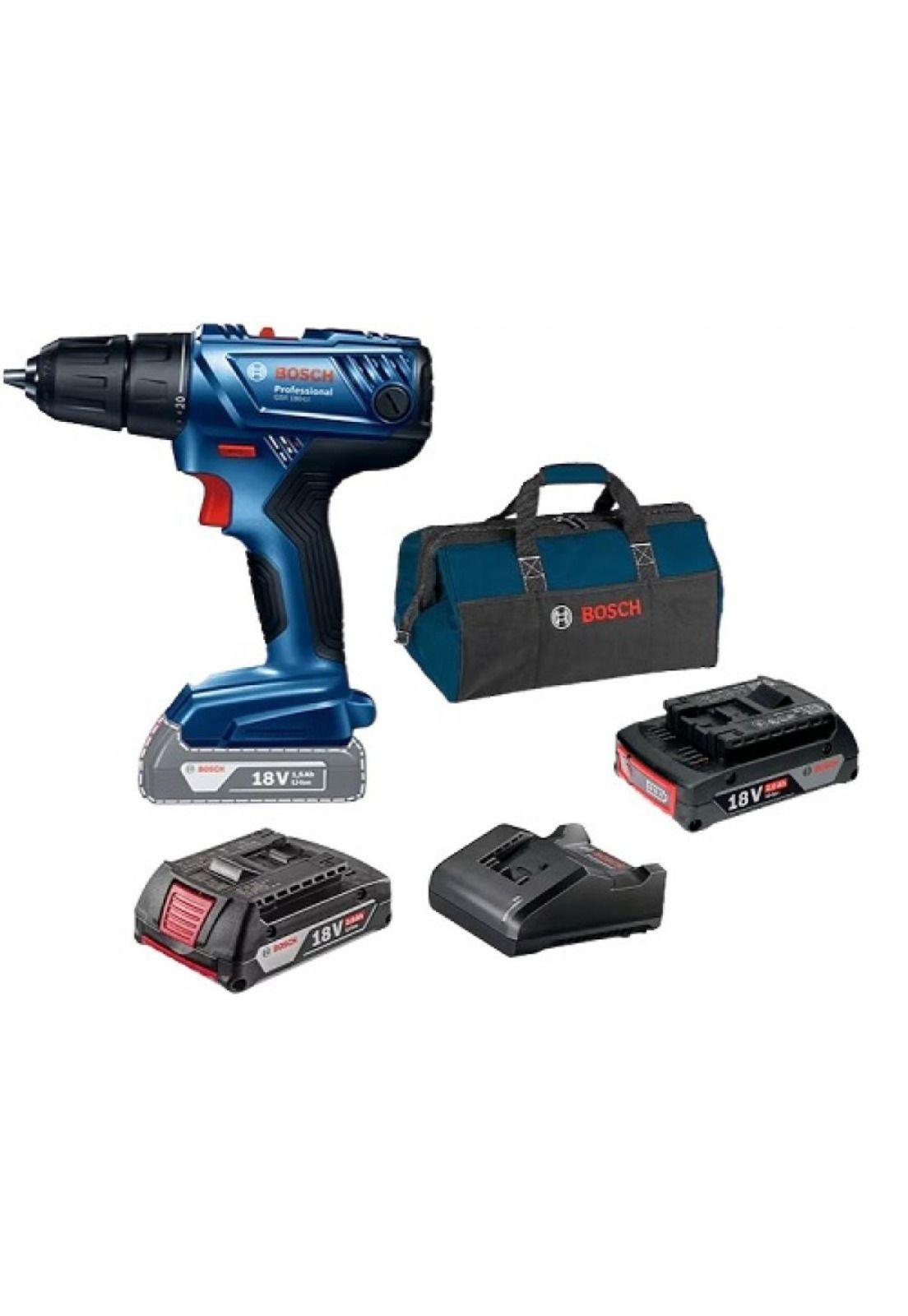 KIT BOSCH TALADRO GSR 185 LI ATORNILLADOR +2 BAT. 2.0AH+CARG.1+BOLSO-3