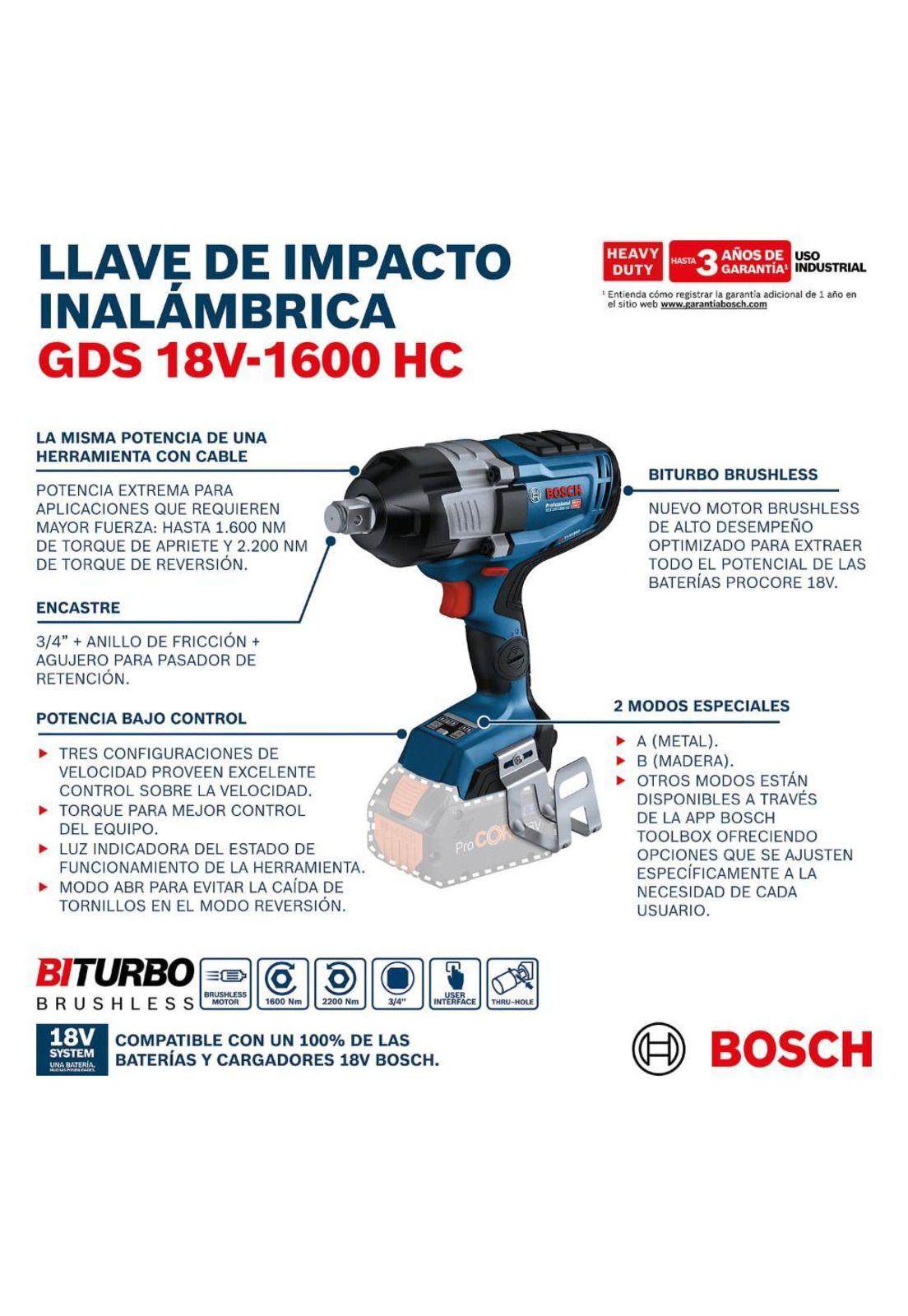 LLAVE IMP BOSCH GDS 18V 1600 HC S/B-C 06019M10E-6