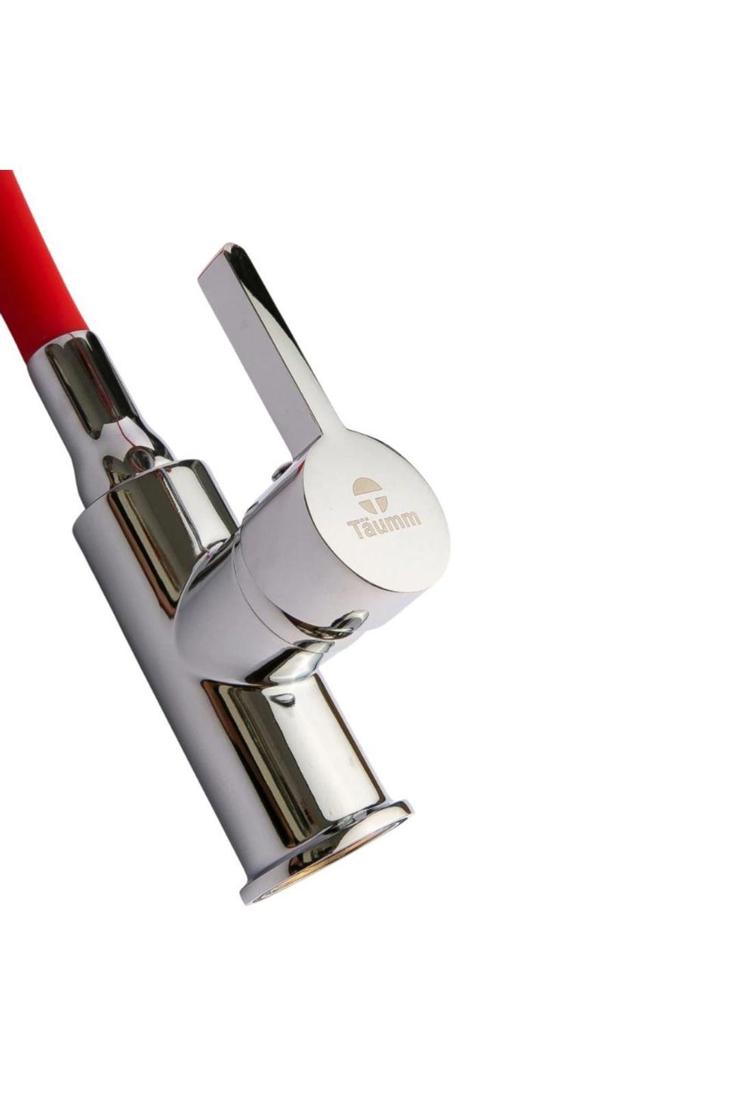 LLAVE MONOMANDO TAUMM LAVAPLATO CUELLO FLEXIBLE ROJO-2