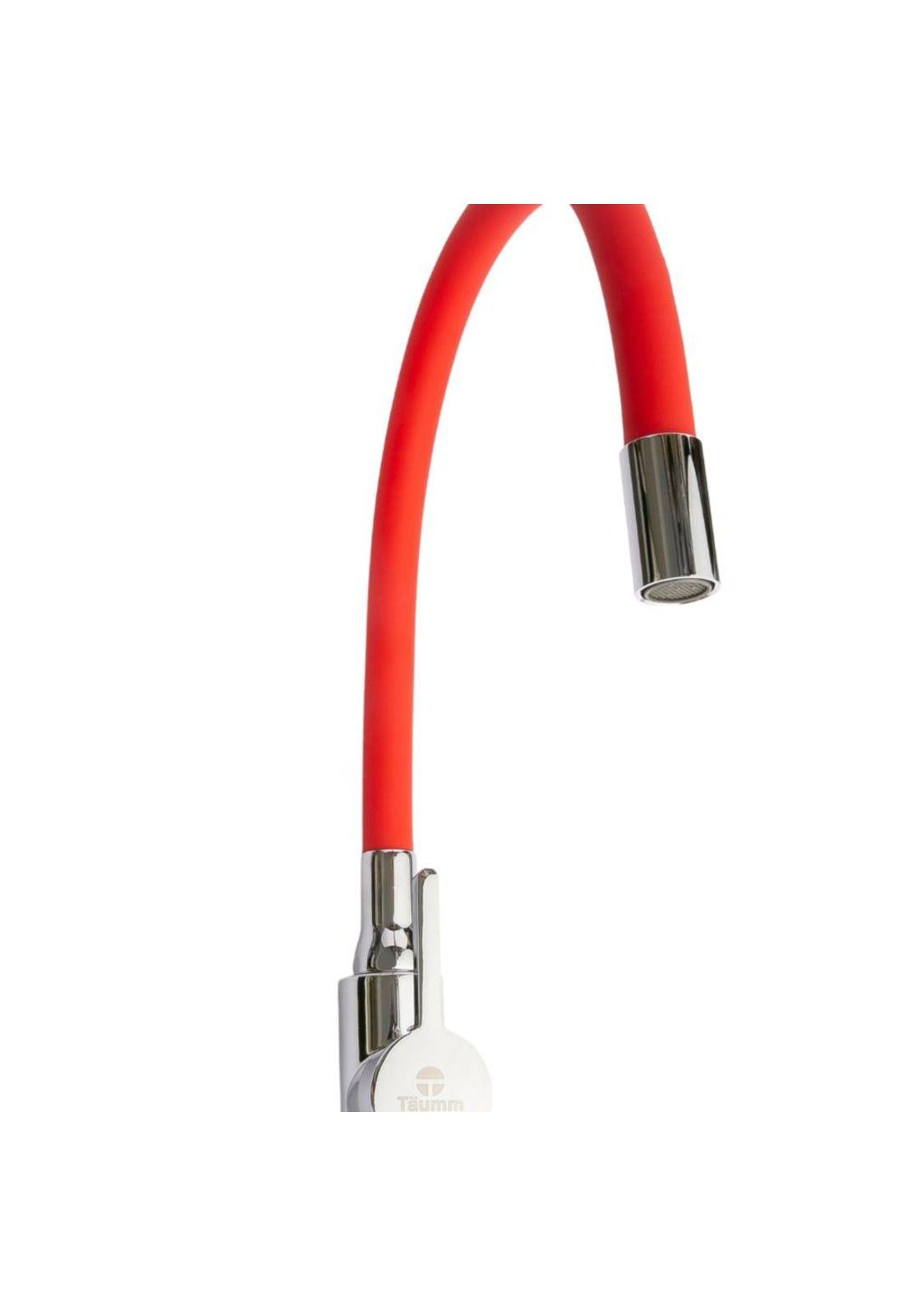 LLAVE MONOMANDO TAUMM LAVAPLATO CUELLO FLEXIBLE ROJO-3