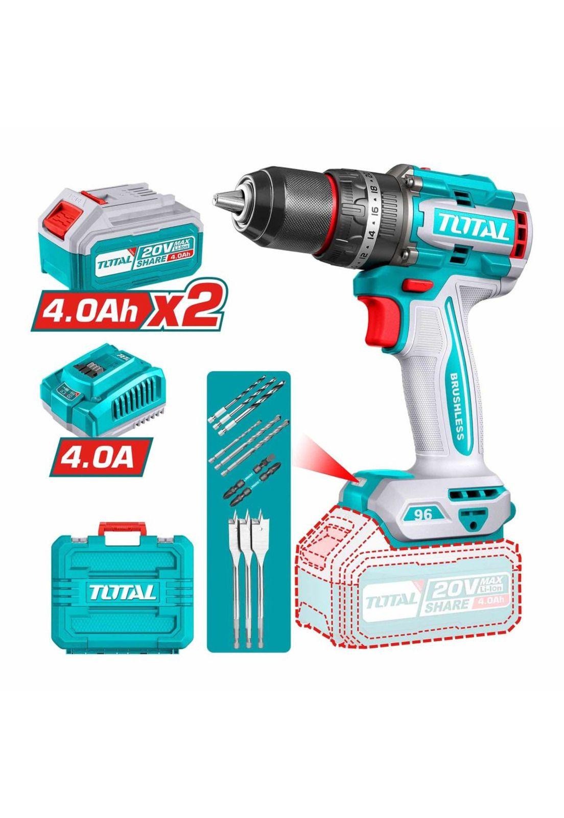 TALADRO PERCUTOR TOTAL 13MM 96NM 20V 2B+CARG+ACC TIDLI20968-1