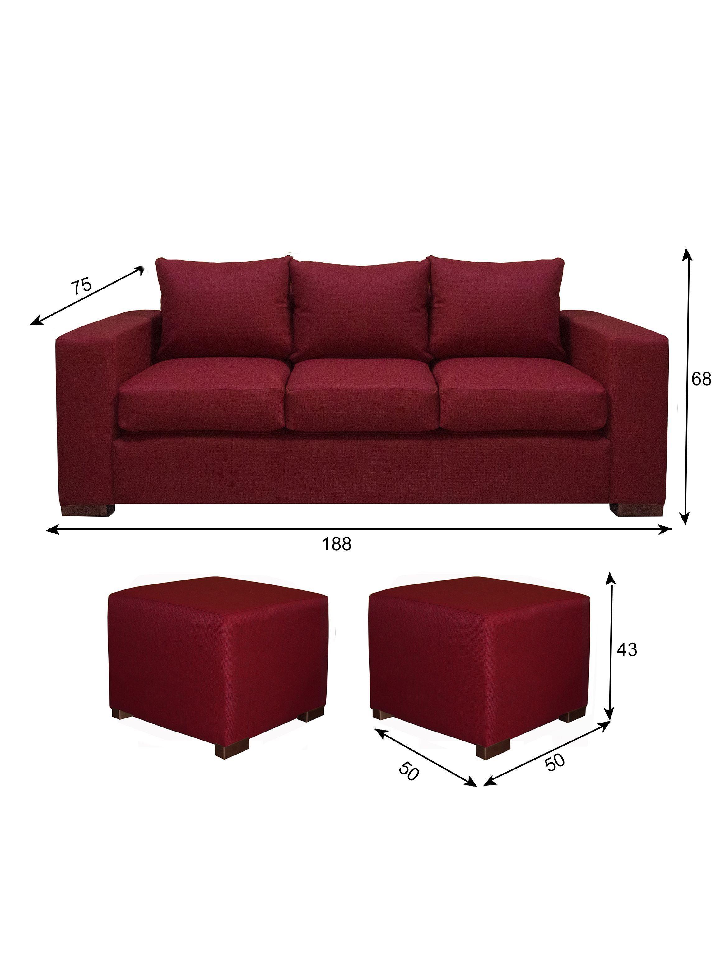 Sofa Cedric 3 Cuerpos + 2 Pouf Berry-2