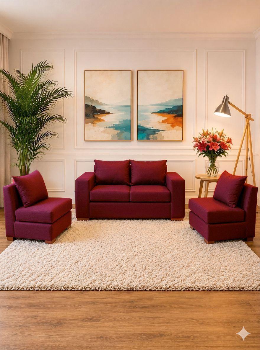 Living Sofa 2 cuerpos + 2 Sofa de 1 cuerpo Evans Rojo -0