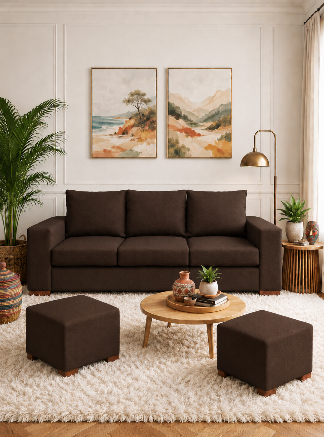Sofa Cedric 3 Cuerpos +2 Pouf Brown-0