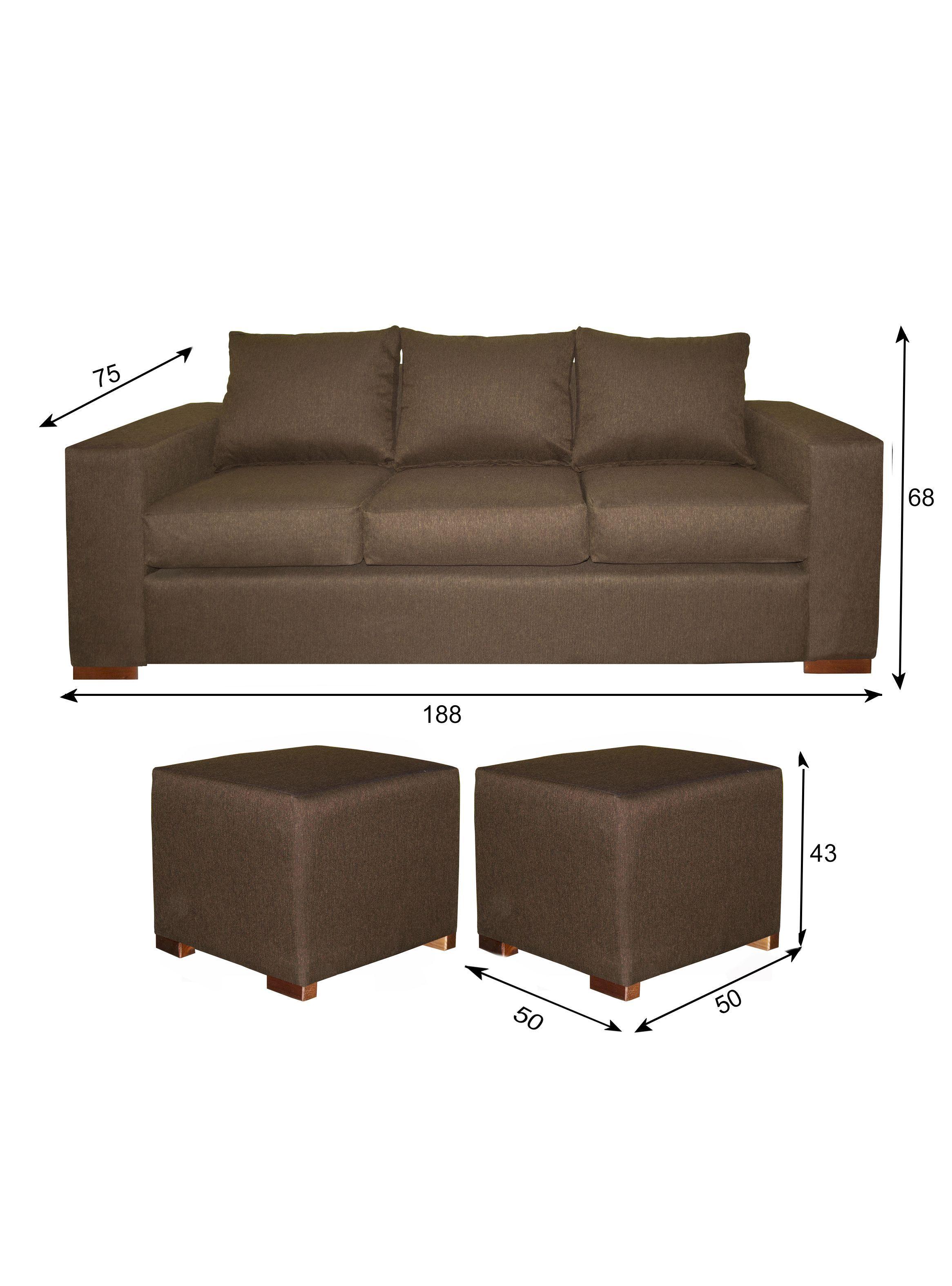 Sofa Cedric 3 Cuerpos +2 Pouf Brown-2