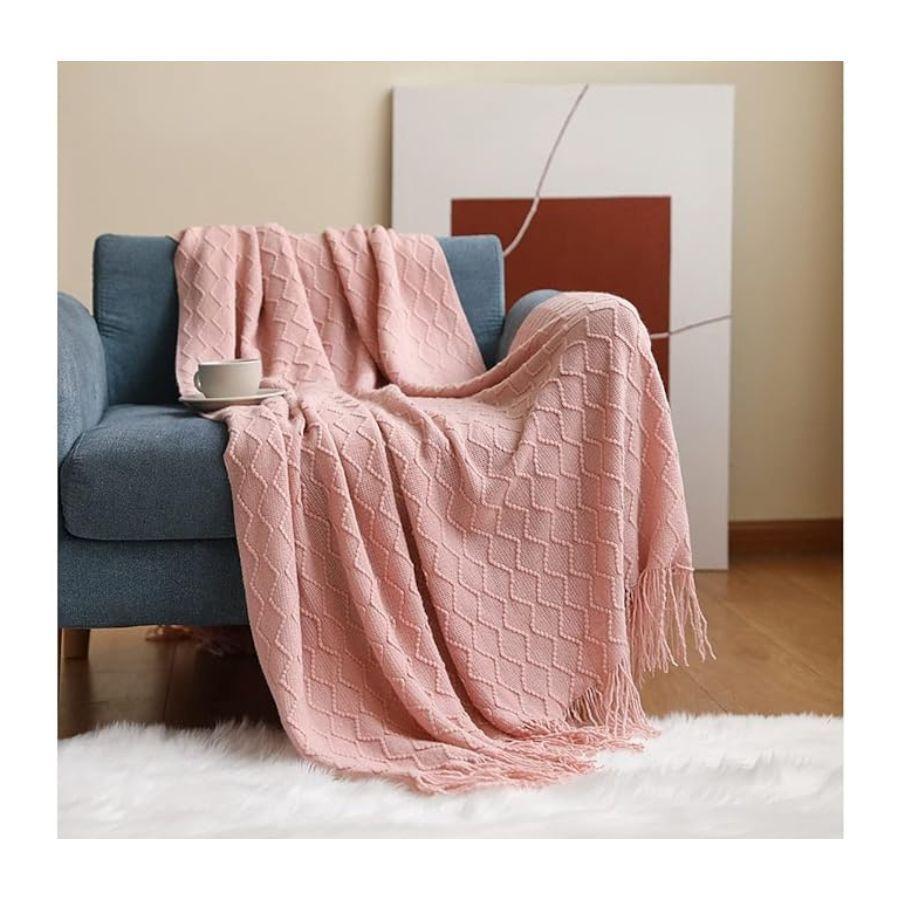 Manta Suave Invierno Sofá Dormitorio Diseño Linea Decorativa Rosa-1