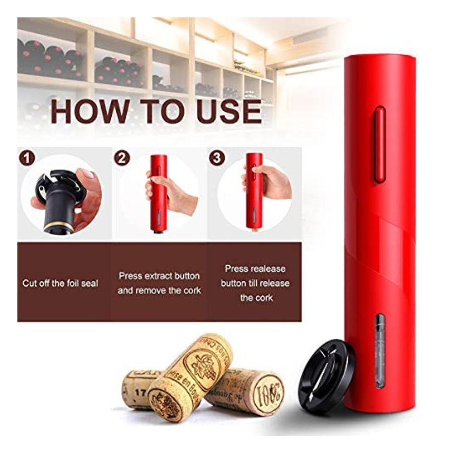 Destapador de Vinos Sacacorchos Recargable Rojo-2