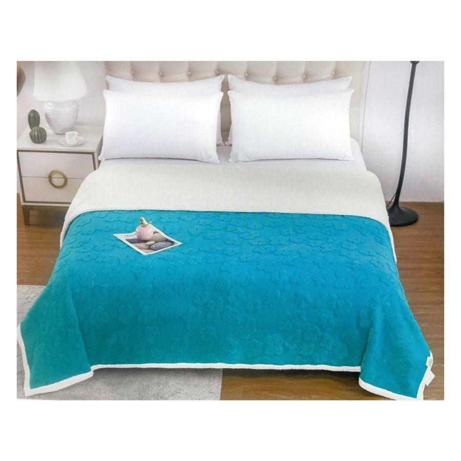 Frazada Manta Invierno Termica 2 Plazas Diseño Flores Celeste-0