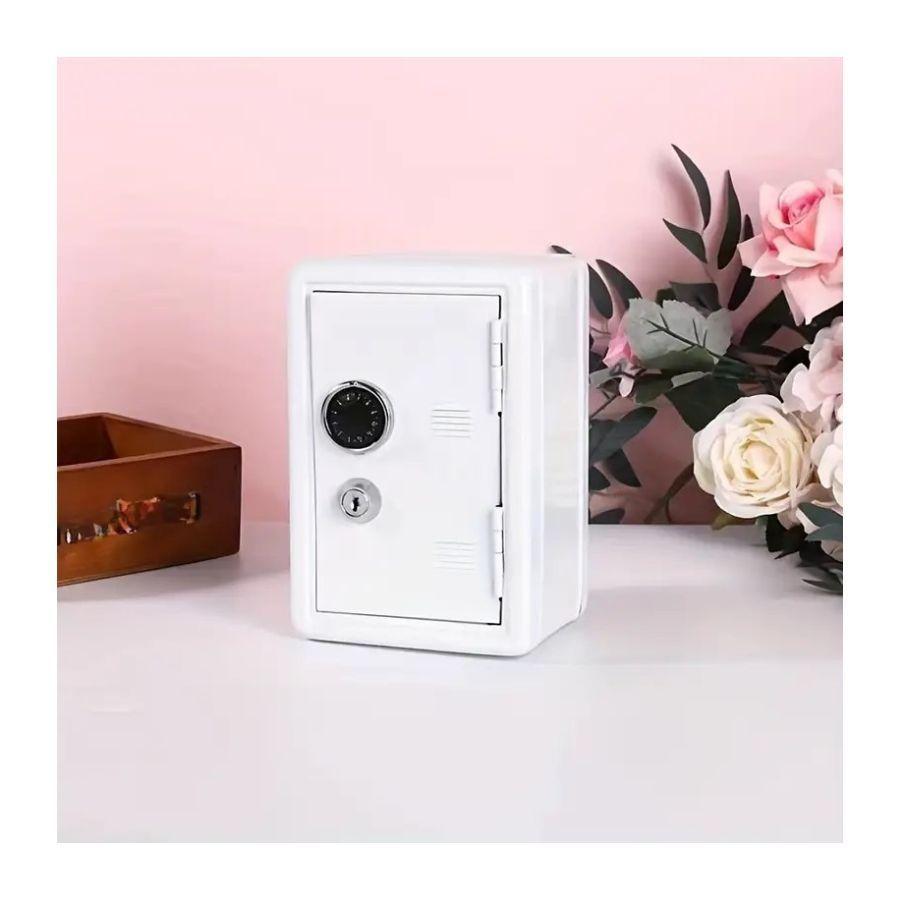 Mini Caja Fuerte Alcancia Con Llave Dígitos De Metal Blanca-2