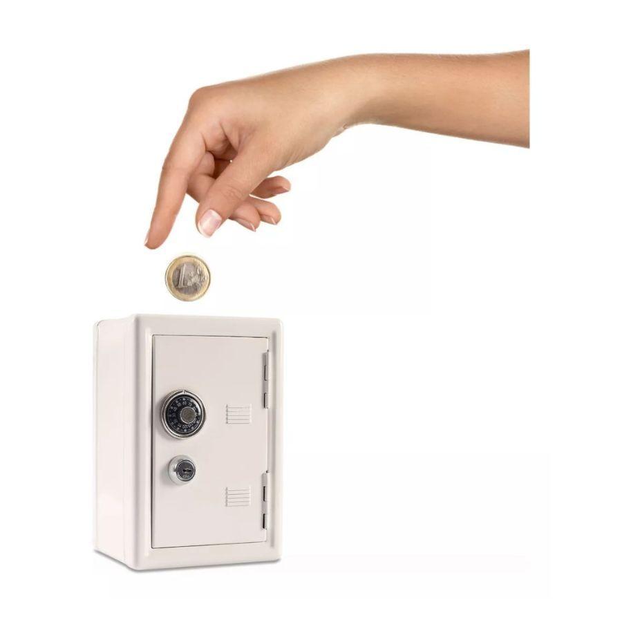 Mini Caja Fuerte Alcancia Con Llave Dígitos De Metal Blanca-3